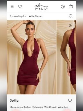 Oh Polly-Slinky Jersey Ruched Halterneck Mini Dress in Wine Red